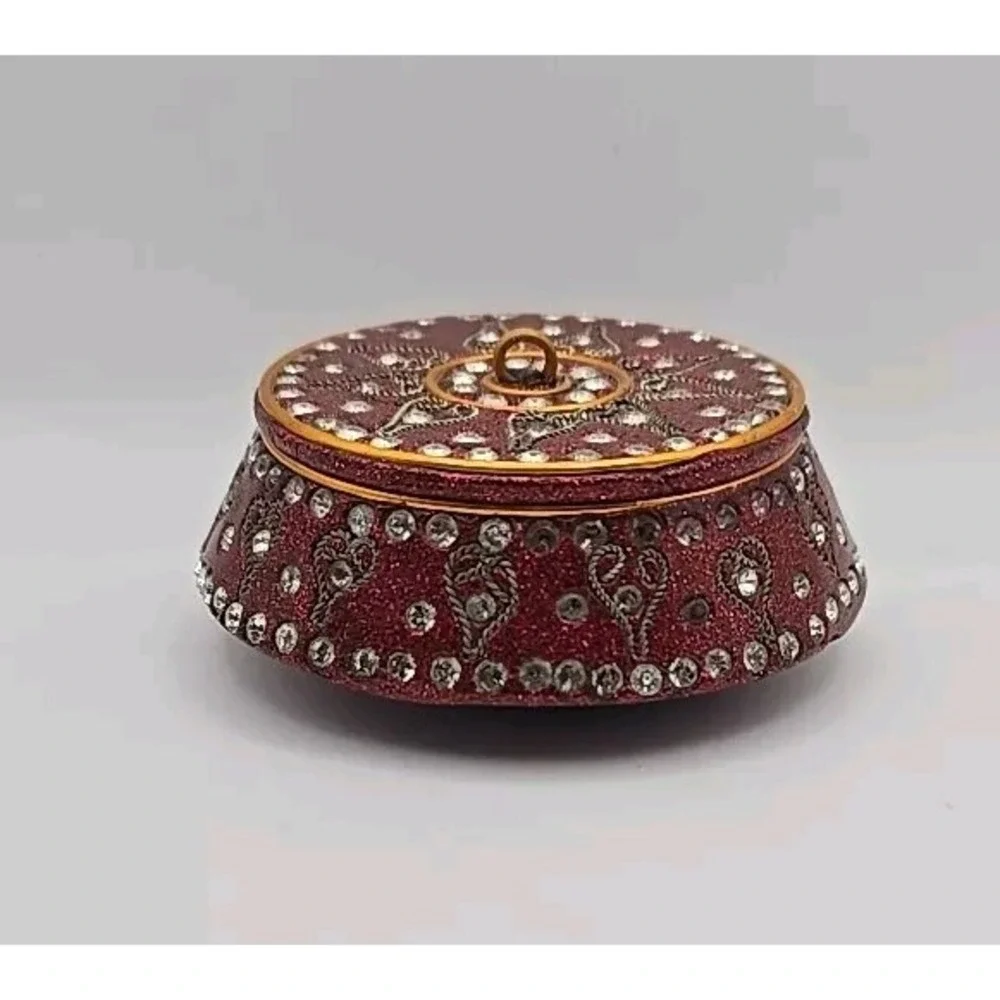 TRADITIONAL Bollywood‎ Style Rhinestone Enamel Wire Trinket Box India Design ~3